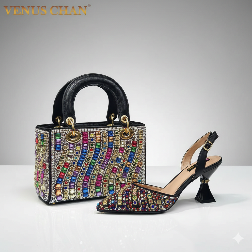 Venus Chan Signature Rainbow Crystal Handbag & Slingback Heel Set