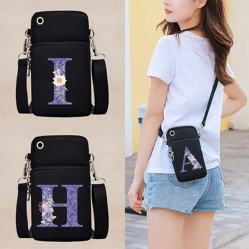 Phone Bags Fashion Women Wallet Casual Crossbody Bag Purple Flower Series Outdoor Handbag Shoulder Cell Phone Pack