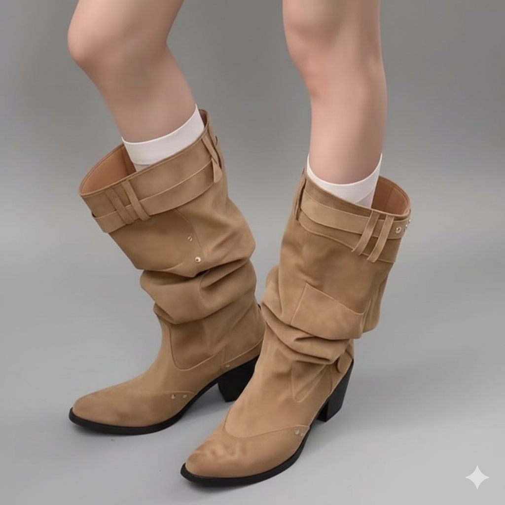 Pointed Toe Women High Boots Designer Fashion Shoes High Heels Chunky Elegant Shoes 2025 Winter Trend Women’s Motorcycle Botas