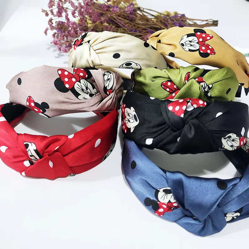 Disney Random 2pcs Cartoon Print Mickey Headbands for Women, New Fashion Wide Fabric Hairbands