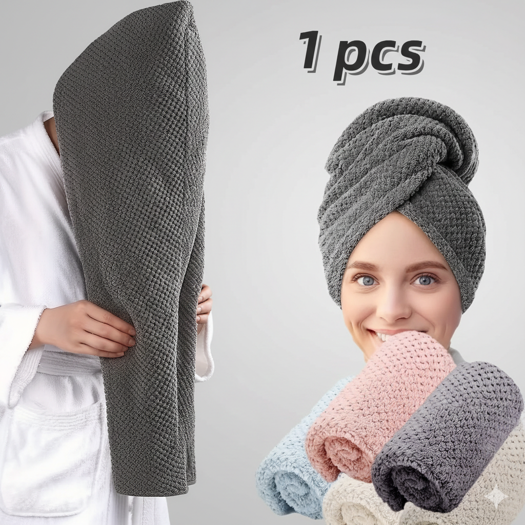 Solid color hair towel Textured dry hair cap 9.8 "X 25.5" absorbent hair towel wrap for button-down women