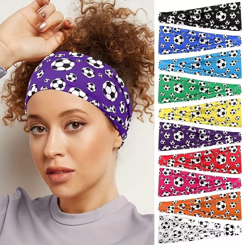 Outdoor Sports Hairbands Hair Accessories Soccer Headband Non Slip Elastic Yoga Workout Ball Print Bandanas Head Wrap for Women