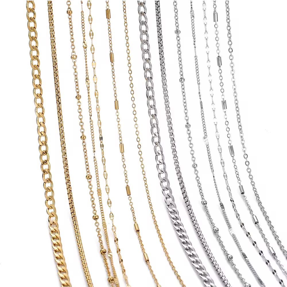 No Fade 2Meters Stainless Steel Chains Gold Color Lips Beads Beaded Chain for Jewelry Making DIY Necklace Bracelet Accessories