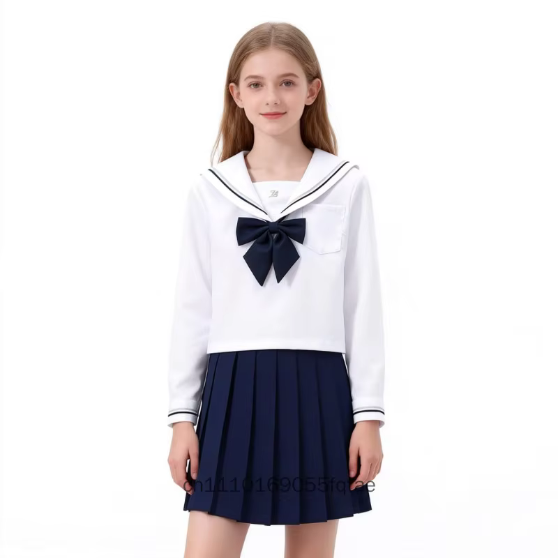 New Japanese JK Uniform Sailor Suit White Basic College Style Bow Pleated Skirt High School Student Outfit for Girls Uniform