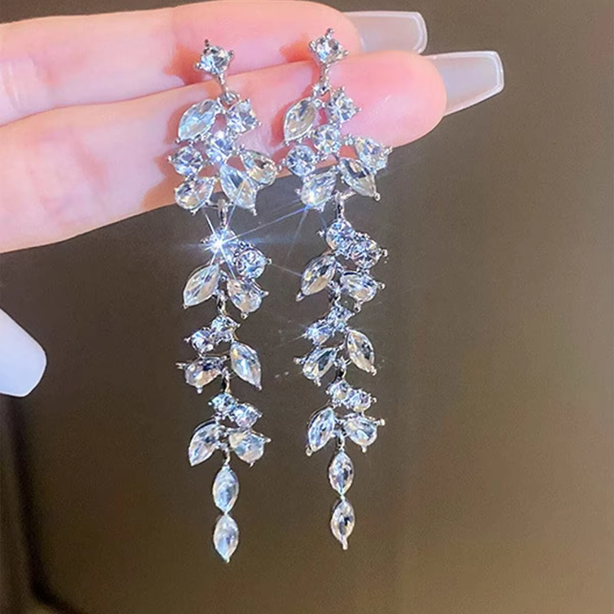 2 Pieces Of Women's Wheat Ear Long Tassel Full Diamond Earrings With A Retro Style, Popular On The Internet-4340